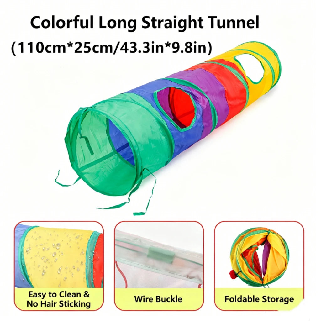 Cat Toy Set, Foldable Rainbow Tunnel, Feather Wand, Plush Mouse & Crinkle Ball, Indoor Interactive Toy Combo for Kittens