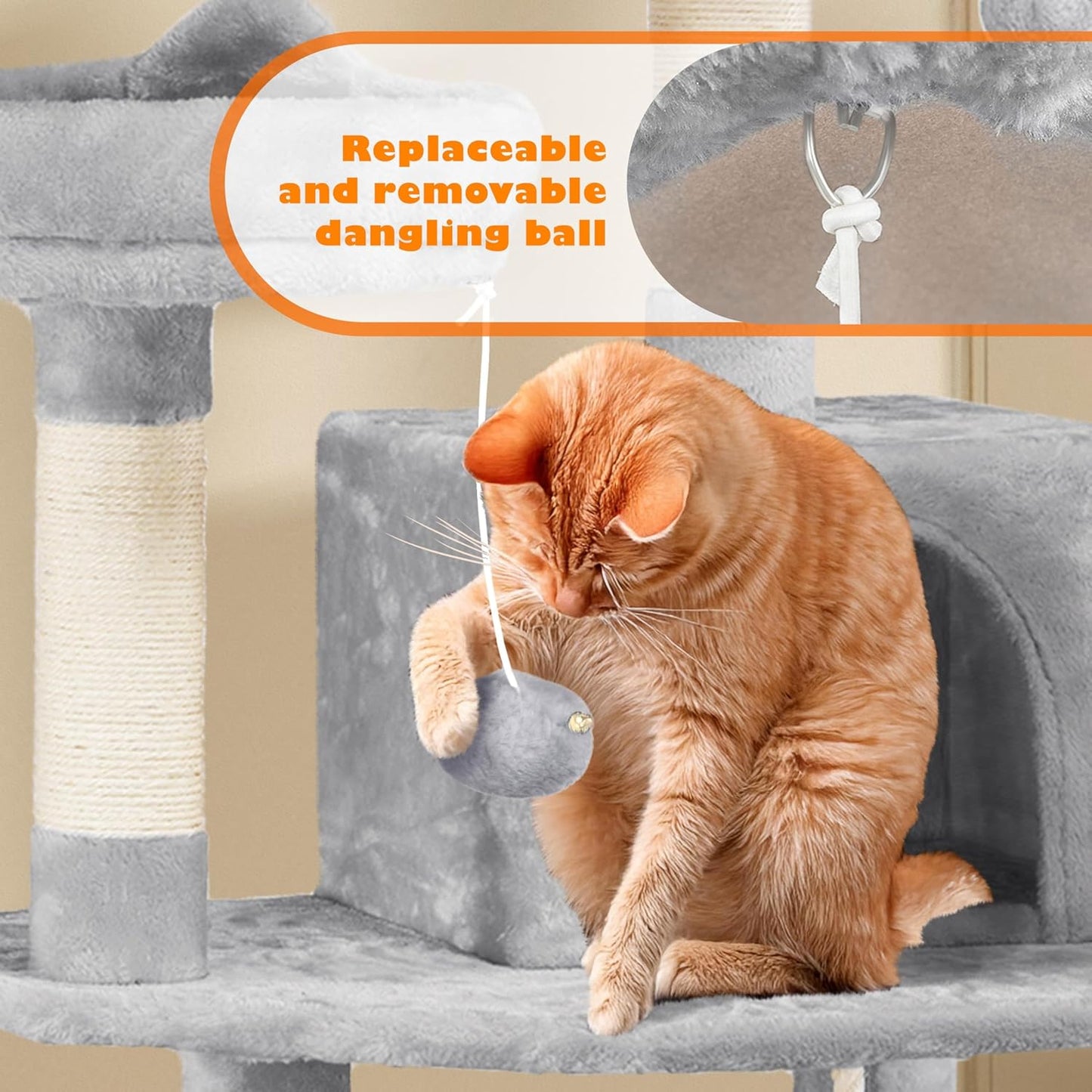 Yaheetech 62.5" Cat Tree Tower – Light Gray  Give your cat a cozy, multi‑level space to climb, scratch, and relax. This sturdy tower features sisal scratching posts, a plush hammock, and a soft perch perfect for lounging or window watching. Its neutral light‑gray design blends easily with any home décor while keeping your kitten entertained and comfortable.