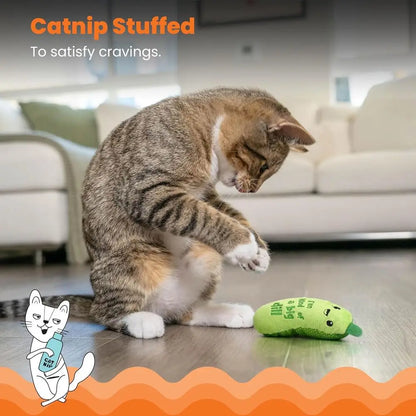 Crunchy Pickle Kicker Cat Toy – Plush Crinkle with Catnip and Dental Mesh, 6.5