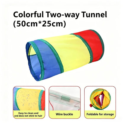 Cat Toy Set, Foldable Rainbow Tunnel, Feather Wand, Plush Mouse & Crinkle Ball, Indoor Interactive Toy Combo for Kittens