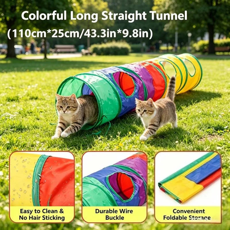 Cat Toy Set, Foldable Rainbow Tunnel, Feather Wand, Plush Mouse & Crinkle Ball, Indoor Interactive Toy Combo for Kittens