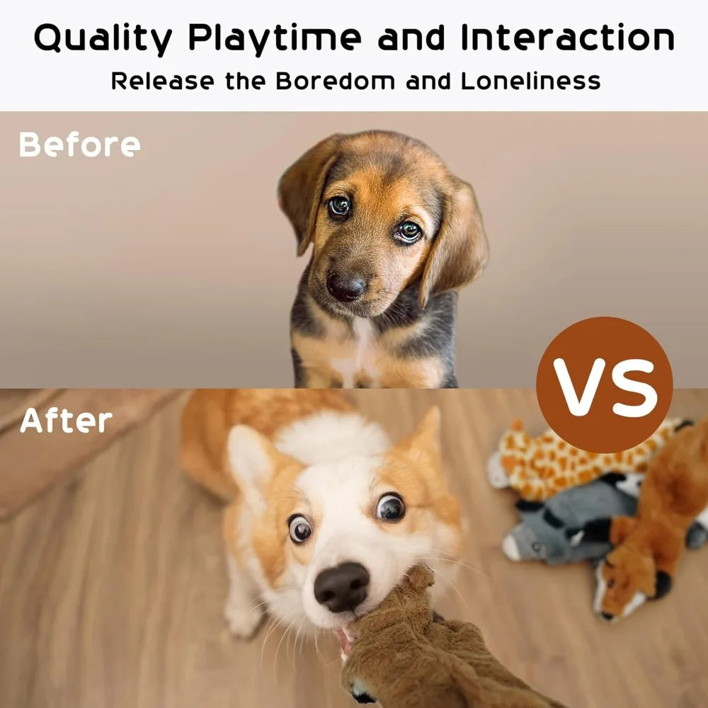 5 PCS Crinkle Plush Dog Squeaky Toys, No Stuffing, for Small Medium Large Dogs, Stuffless Puppy Toys